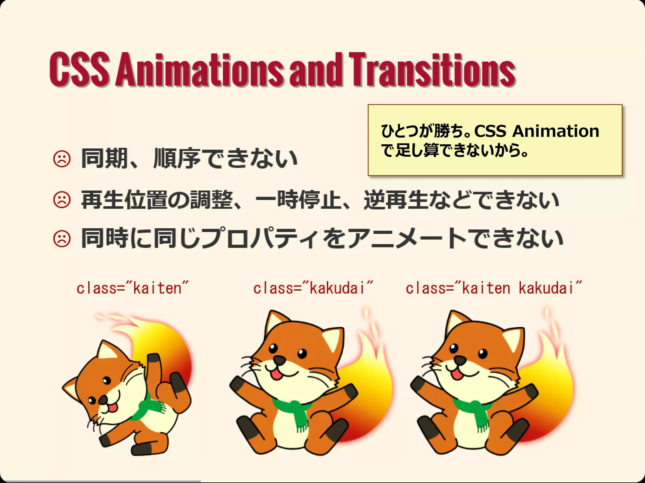 ひとつが勝ち。CSS Animation
で足し算できないから。

 