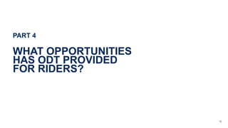 PART 4
WHAT OPPORTUNITIES
HAS ODT PROVIDED
FOR RIDERS?
18
 