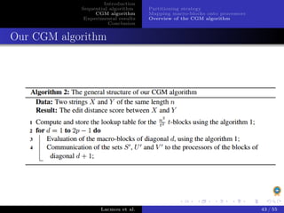 CARI2020: A CGM-Based Parallel Algorithm Using the Four-Russians Speedup for the 1-D Sequence Alignment Problem Slide 43