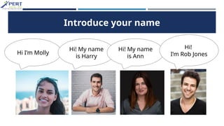 Introduce your name
Hi I’m Molly
Hi! My name
is Harry
Hi! My name
is Ann
Hi!
I’m Rob Jones
 