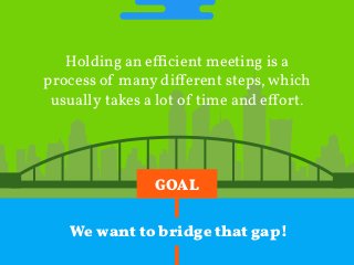 Holding an eﬃcient meeting is a
process of many diﬀerent steps,which
usually takes a lot of time and eﬀort.
We want to bridge that gap!
GOAL
 