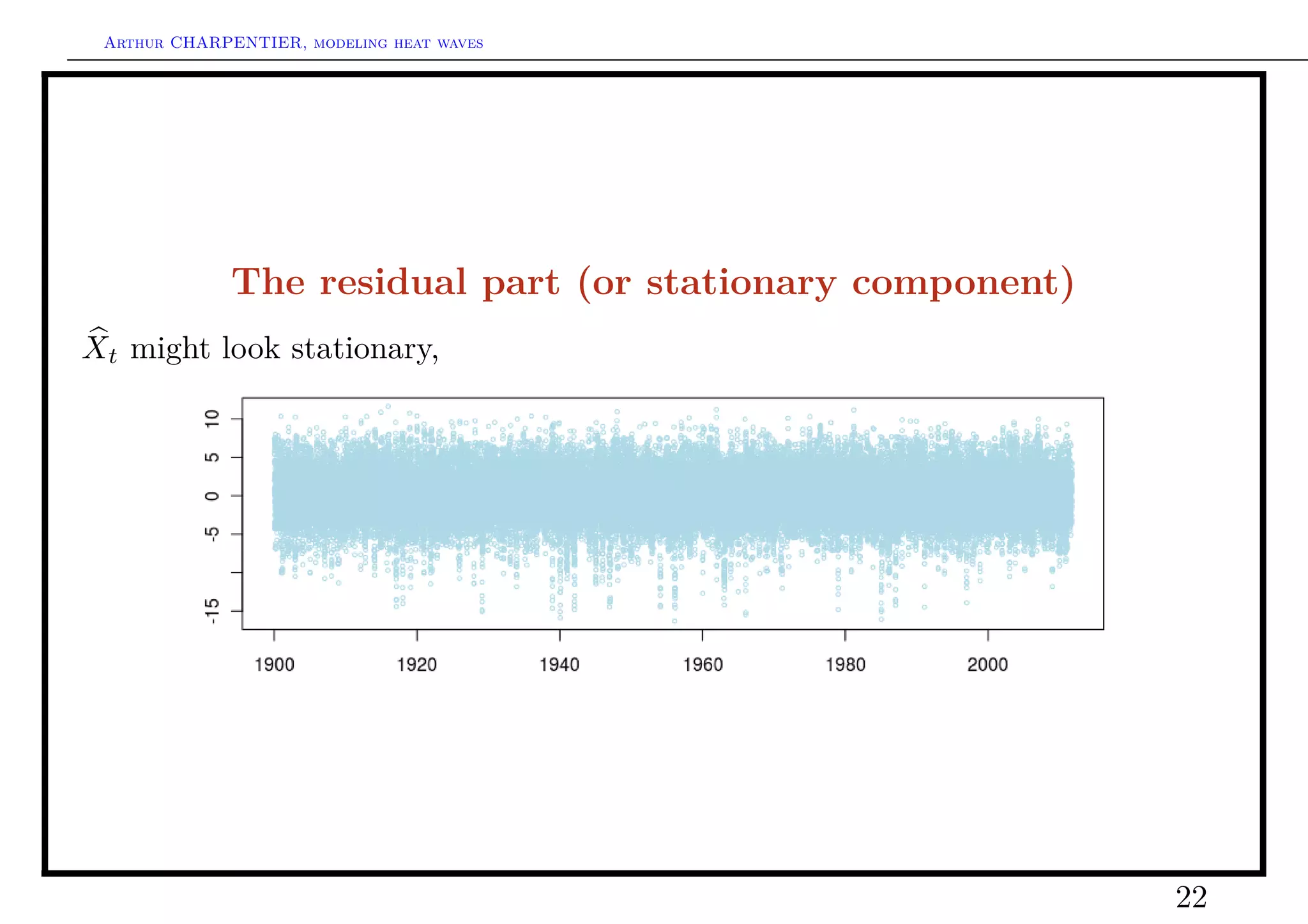 Arthur CHARPENTIER, modeling heat waves




              The residual part (or stationary component)
Xt might look stationary,




                                                            22
 