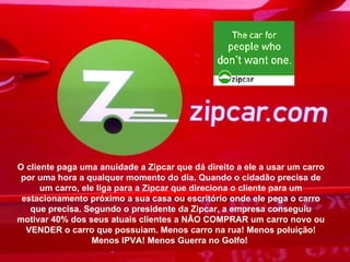 O cliente paga uma anuidade a Zipcar que dá direito a ele a usar um carro por uma hora a qualquer momento do dia. Quando o...