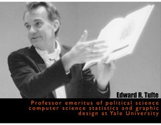 Edward R. Tufte
P r o f e s s o r e m e r i t u s o f p o l i t i c a l s c i e n c e
c o m p u t e r s c i e n c e s t a t i s t i c s a n d g r a p h i c
d e s i g n a t Ya l e U n i v e r s i t y
 