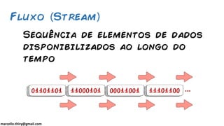 marcello.thiry@gmail.com
Sequência de elementos de dados
disponibilizados ao longo do
tempo
Fluxo Stream
 