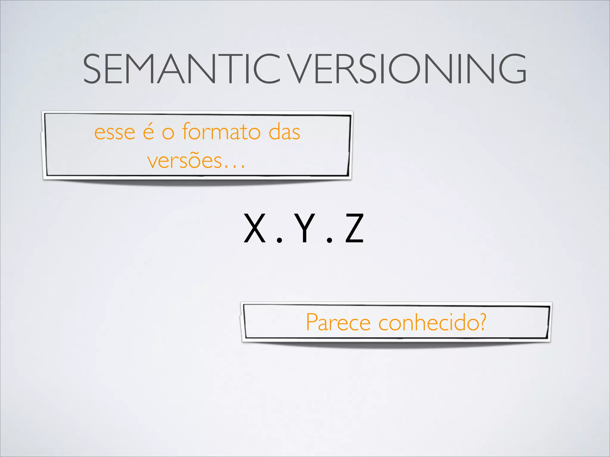 SEMANTIC VERSIONING
esse é o formato das
versões…

X.Y.Z
Parece conhecido?

 