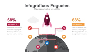 Infográficos Foguetes
Clique aqui para alterar seu subtítulo
68%
Lorem ipsum dolor sit amet,
consectetur adipiscing elit.
Pellentesque bibendum risus
eu neque maximus maximus.
Seu Texto 01
68%
Lorem ipsum dolor sit amet,
consectetur adipiscing elit.
Pellentesque bibendum risus
eu neque maximus maximus.
Seu Texto 02
 