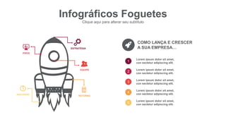 Infográficos Foguetes
Clique aqui para alterar seu subtítulo
ESTRATÉGIA
EQUIPE
RETORNO
AGILIDADE
FOCO
COMO LANÇA E CRESCER
A SUA EMPRESA…
Lorem ipsum dolor sit amet,
con sectetur adipiscing elit.
Lorem ipsum dolor sit amet,
con sectetur adipiscing elit.
Lorem ipsum dolor sit amet,
con sectetur adipiscing elit.
Lorem ipsum dolor sit amet,
con sectetur adipiscing elit.
Lorem ipsum dolor sit amet,
con sectetur adipiscing elit.
1
2
3
4
5
 