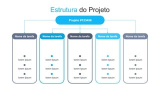Projeto #123456
Nome da tarefa Nome da tarefa Nome da tarefa Nome da tarefa
Estrutura do Projeto
Nome da tarefa
lorem Ipsum
lorem Ipsum
lorem Ipsum
lorem Ipsum
lorem Ipsum
lorem Ipsum
lorem Ipsum
lorem Ipsum
lorem Ipsum
lorem Ipsum
lorem Ipsum
lorem Ipsum
lorem Ipsum
lorem Ipsum
lorem Ipsum
 