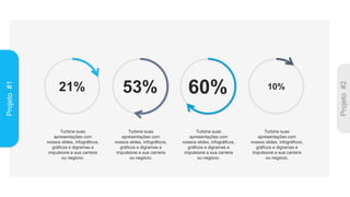 21%
Turbine suas
apresentações com
nossos slides, infográficos,
gráficos e digramas e
impulsione a sua carreira
ou negócio.
Projeto
#1
53%
Turbine suas
apresentações com
nossos slides, infográficos,
gráficos e digramas e
impulsione a sua carreira
ou negócio.
60%
Turbine suas
apresentações com
nossos slides, infográficos,
gráficos e digramas e
impulsione a sua carreira
ou negócio.
10%
Turbine suas
apresentações com
nossos slides, infográficos,
gráficos e digramas e
impulsione a sua carreira
ou negócio.
 