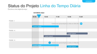 Status do Projeto Linha do Tempo Diária
Escreva uma legenda aqui
09:00
F A S E I
12/05/2021
10:00 11:00 12:00 13:00
Lorem ipsum
Turbine suas apresentações os slides da Slide Box.
F A S E I I
Lorem ipsum
F A S E I I
Lorem ipsum
Lorem ipsum
Turbine suas apresentações os slides da Slide Box.
Lorem ipsum
ESTAMOS AQUI
 