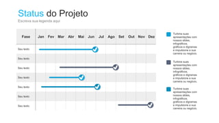 Status do Projeto
Escreva sua legenda aqui
Fase Jan Fev Mar Abr Mai Jun Jul Ago Set Out Nov Dez
Seu texto
Seu texto
Seu texto
Seu texto
Seu texto
Seu texto
Seu texto
Turbine suas
apresentações com
nossos slides,
infográficos,
gráficos e digramas
e impulsione a sua
carreira ou negócio.
Turbine suas
apresentações com
nossos slides,
infográficos,
gráficos e digramas
e impulsione a sua
carreira ou negócio.
Turbine suas
apresentações com
nossos slides,
infográficos,
gráficos e digramas
e impulsione a sua
carreira ou negócio.
 