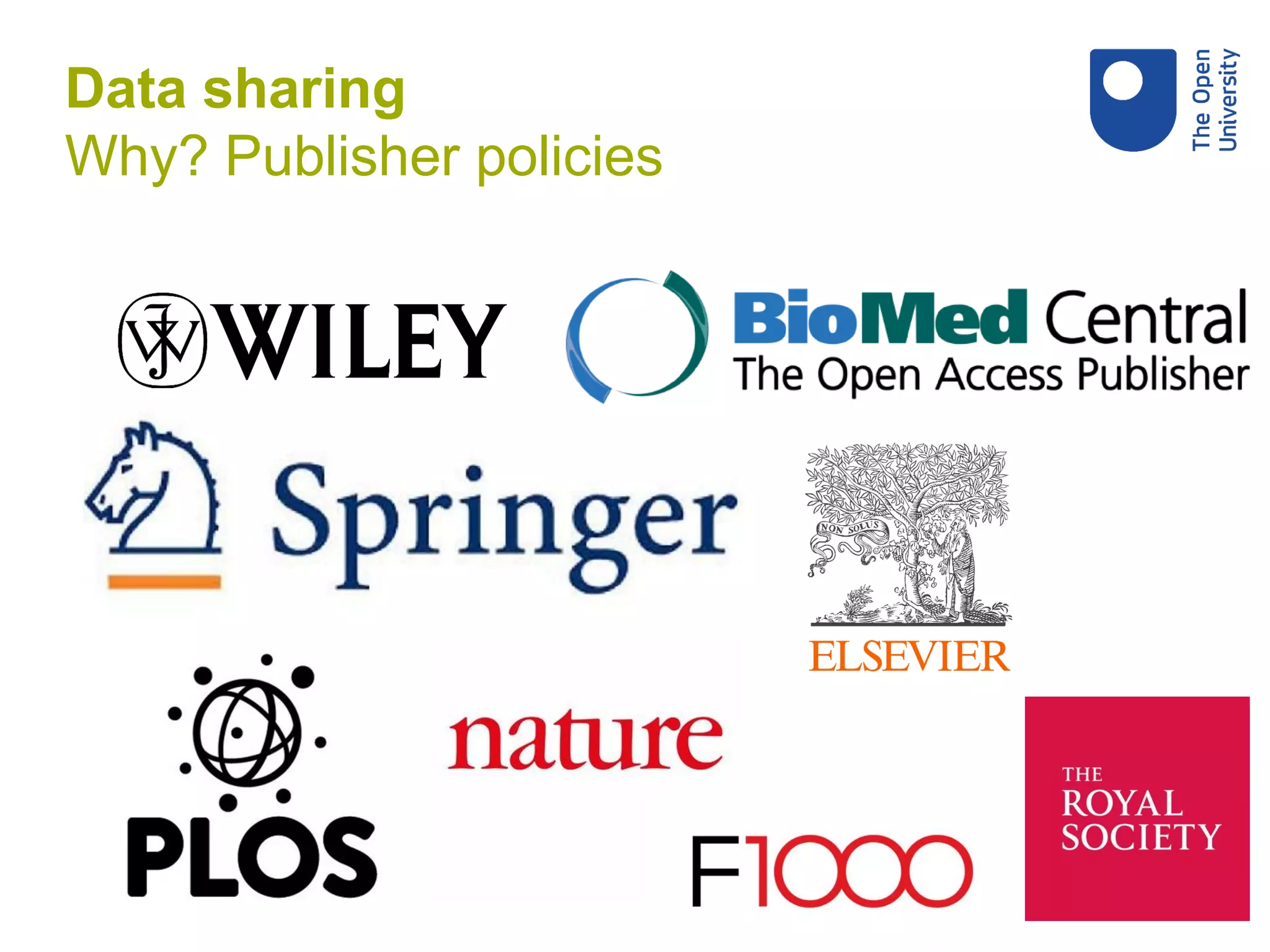 Data sharing
Why? Publisher policies
 