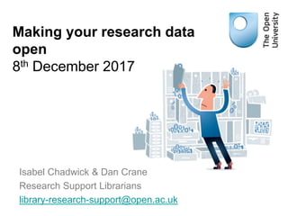 Isabel Chadwick & Dan Crane
Research Support Librarians
library-research-support@open.ac.uk
Making your research data
open
8th December 2017
 