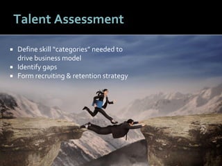 1616
Talent Assessment
 Define skill “categories” needed to
drive business model
 Identify gaps
 Form recruiting & rete...