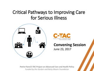 Critical Pathways to Improving Care
for Serious Illness
Petrie-Flom/C-TAC Project on Advanced Care and Health Policy
Funded by the Gordon and Betty Moore Foundation
Convening Session
June 23, 2017
 