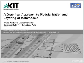 KIT – The Research University in the Helmholtz Association
SOFTWARE DESIGN AND QUALITY GROUP
INSTITUTE FOR PROGRAM STRUCTURES AND DATA ORGANIZATION, FACULTY OF INFORMATICS
www.kit.edu
A Graphical Approach to Modularization and
Layering of Metamodels
Amine Kechaou, Misha Strittmatter
November 9, 2017 – SiriusCon, Paris
 