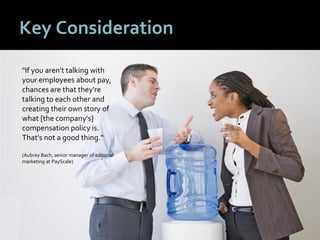 2121
Key Consideration
"If you aren't talking with
your employees about pay,
chances are that they're
talking to each othe...