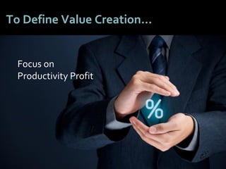 2424
To Define Value Creation…
Focus on
Productivity Profit
 