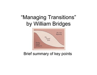 “Managing Transitions”
by William Bridges

Brief summary of key points

 