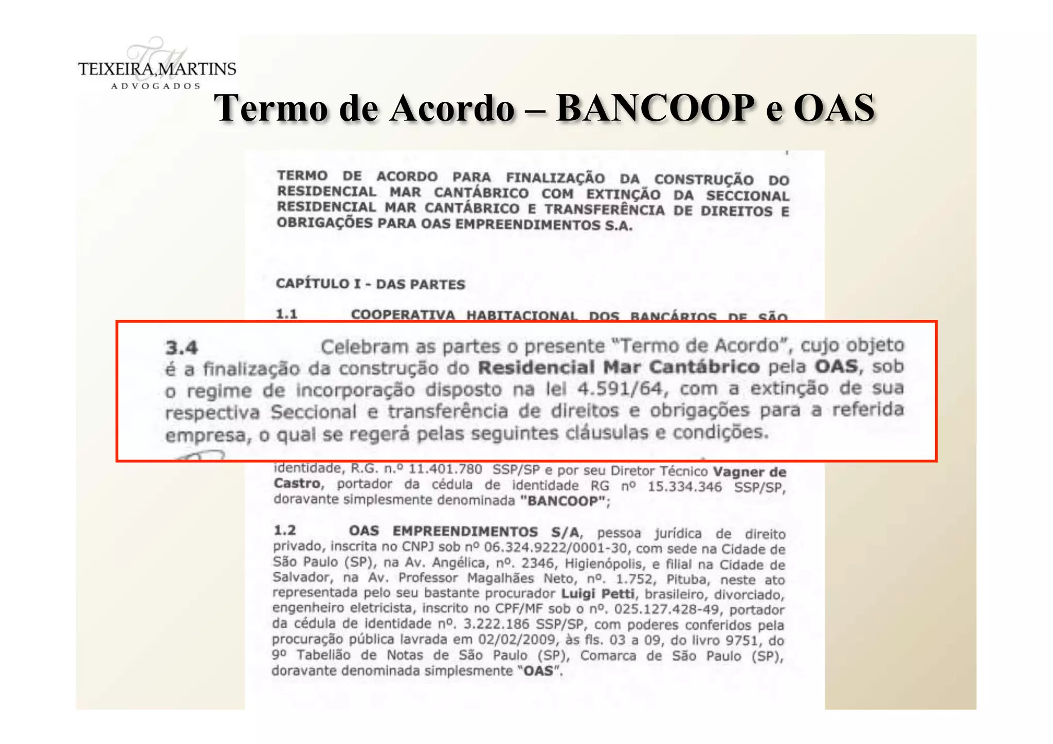 Termo de Acordo – BANCOOP e OAS
 