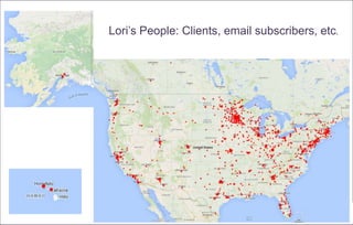 Lori’s People: Clients, email subscribers, etc.
 