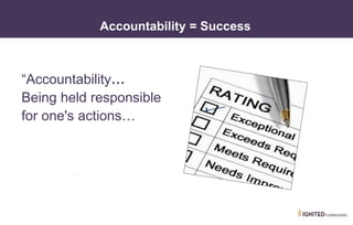 “Accountability…
Being held responsible
for one's actions…
.
• III. Categories of Nonprofit Dashboards
Accountability = Success
 
