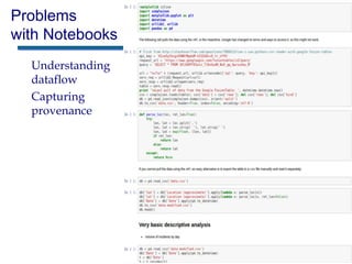 Problems
with Notebooks
Understanding
dataflow
Capturing
provenance
 