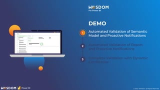 © 2024. Wiiisdom. All Rights Reserved.
Automated Validation of Semantic
Model and Proactive Notifications
1
DEMO
Automated Validation of Report
and Proactive Notifications
Complete Validation with Dynamic
Certification
2
3
 