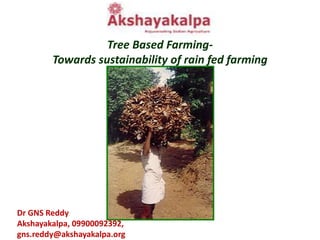 Tree Based Farming-
Towards sustainability of rain fed farming
Dr GNS Reddy
Akshayakalpa, 09900092392,
gns.reddy@akshayakalpa.org
 