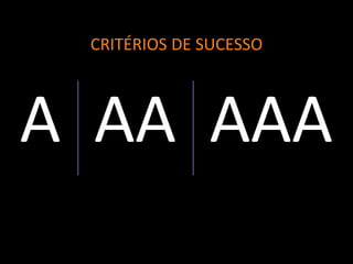 CRITÉRIOS DE SUCESSO
A AA AAA
 