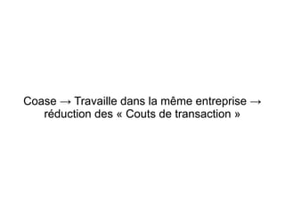 Coase → Travaille dans la même entreprise →
   réduction des « Couts de transaction »
 