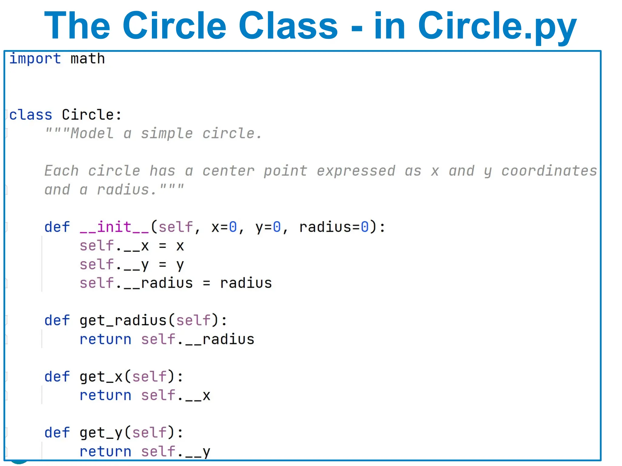 Copyright © 2015 Pearson Education, Inc.
The Circle Class - in Circle.py
 