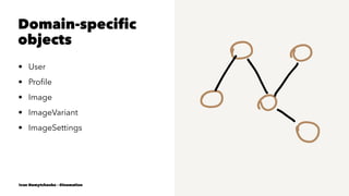 Domain-specific
objects
• User
• Proﬁle
• Image
• ImageVariant
• ImageSettings
Ivan Nemytchenko - @inemation
 