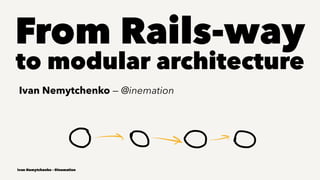 From Rails-way
to modular architecture
Ivan Nemytchenko — @inemation
Ivan Nemytchenko - @inemation
 