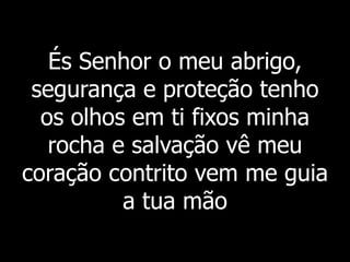 És Senhor o meu abrigo,
segurança e proteção tenho
os olhos em ti fixos minha
rocha e salvação vê meu
coração contrito vem me guia
a tua mão
 