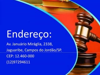 Endereço:
Av. Januário Miráglia, 2338,
Jaguaribe, Campos do Jordão/SP.
CEP: 12.460-000
(12)97294611
 
