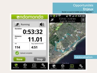Opportunités
                   Enjeux
Qu’est ce que le mobile peut m’apporter ?




                 Géolocalisation
 