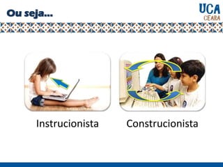 Ou seja...
Instrucionista Construcionista
 