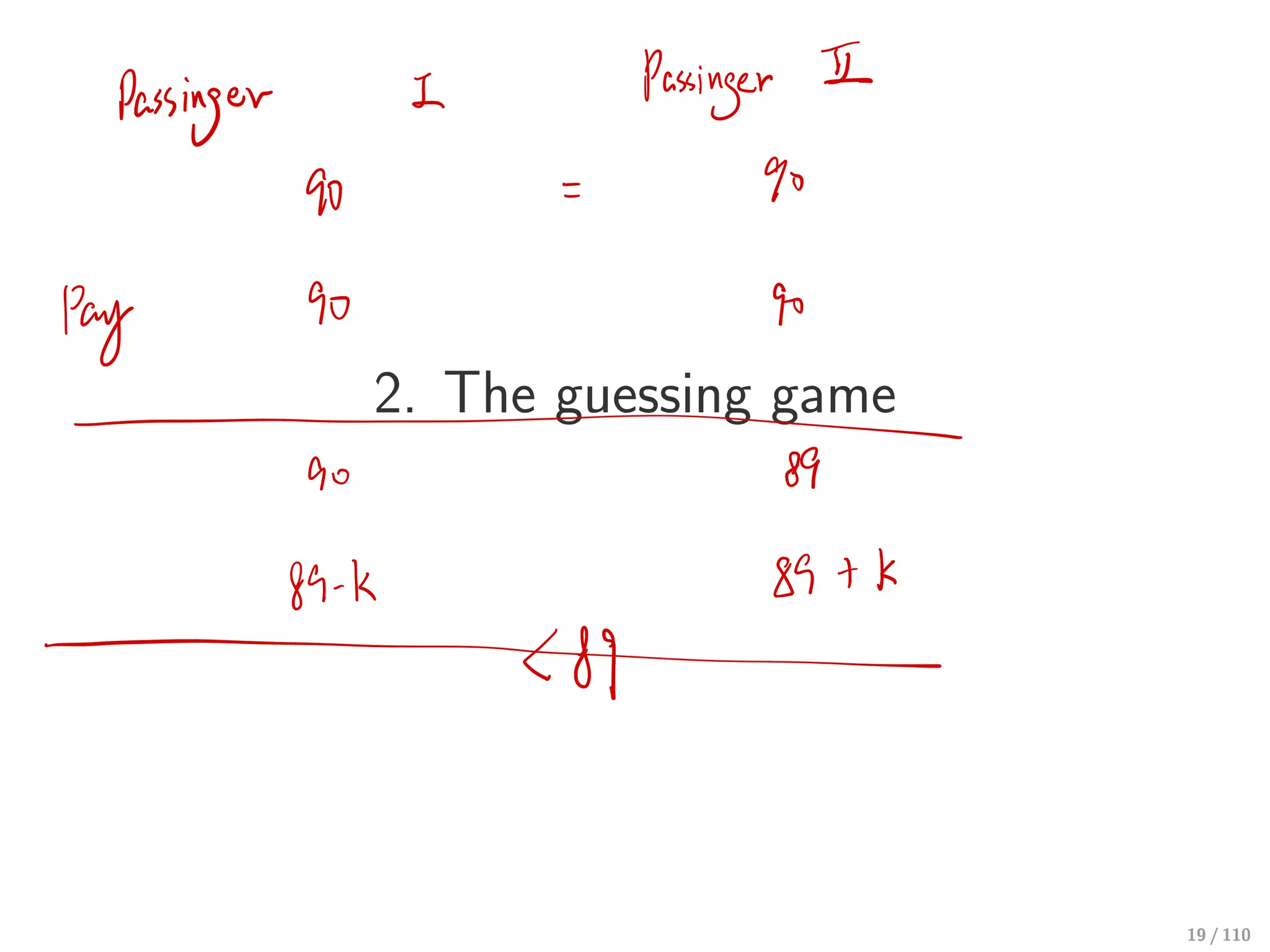 2. The guessing game
19 / 110
Passinger 2 Passinger E
90 I 90
go
I
 