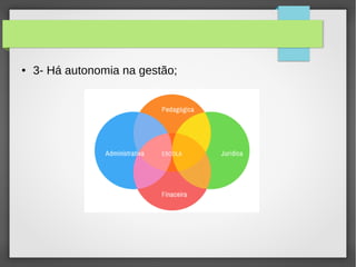 ● 3- Há autonomia na gestão;
 