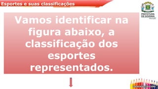 Esportes e suas classificações
Vamos identificar na
figura abaixo, a
classificação dos
esportes
representados.
 