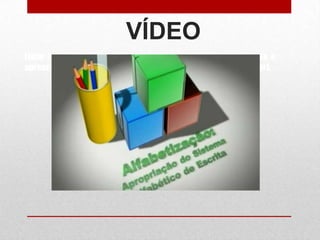 VÍDEO
Listar as características/hipóteses de cada fase da Psicogênese e
apresentar no coletivo (o que sabem e o que ainda precisam saber).
 