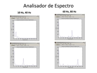Analisador de Espectro
10 Hz, 40 Hz

60 Hz, 80 Hz

 