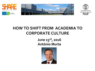 How to Shift from Academia to Corporate Culture
June 23rd, 2016
António Murta
Associados Promotores Share 2016
 