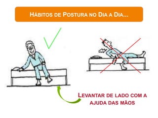 HÁBITOS DE POSTURA NO DIA A DIA...




                LEVANTAR DE LADO COM A
                    AJUDA DAS MÃOS
 