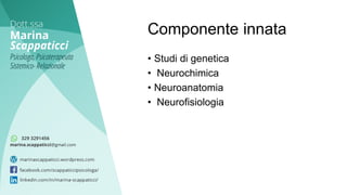 Componente innata
• Studi di genetica
• Neurochimica
• Neuroanatomia
• Neurofisiologia
 