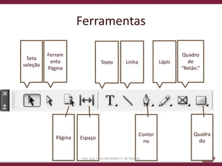 18
Ferramentas
Seta
seleção
Ferram
enta
Página
Página Espaço
Texto Linha
Contor
no
Lápis
Quadro
de
“Retân.”
Quadra
do
Inst. Esp. Tales Bündchen Z. de Oliveira
 