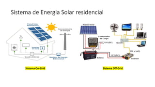 Sistema de Energia Solar residencial
Sistema On-Grid Sistema Off-Grid
 