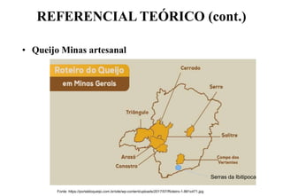 REFERENCIAL TEÓRICO (cont.)
• Queijo Minas artesanal
Fonte: https://portaldoqueijo.com.br/site/wp-content/uploads/2017/07/Roteiro-1-881x471.jpg
Serras da Ibitipoca
 